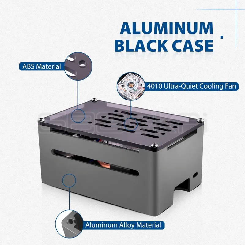 Raspberry Pi 4B H4 Black Plastic Case ABS Case with PWM Cooling 4010 Fan  Heatsink – 52Pi Store