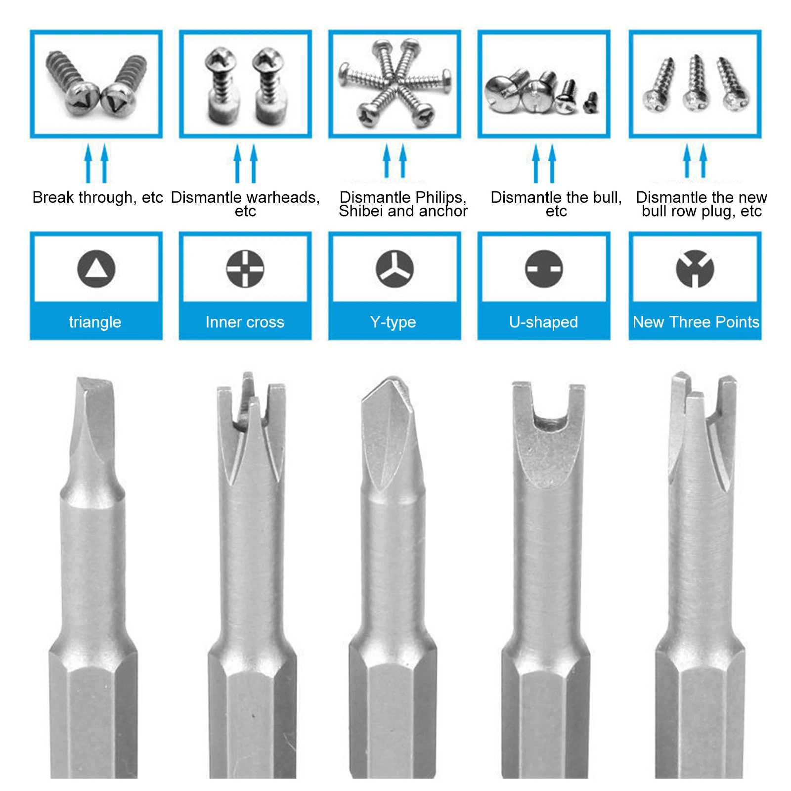 4-13Pcs50mm U-shaped Y-Type Triangle Inner Cross Three Points Screwdriver Bit Tool