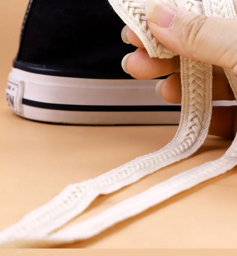 Twist Braids Marshmallow Bunte Schnürsenkel Flache Weizenohr-Schnürsenkel für Sneakers Baumwoll-Canvas Textured Weave Klassische Schnürsenkel – Detail 9