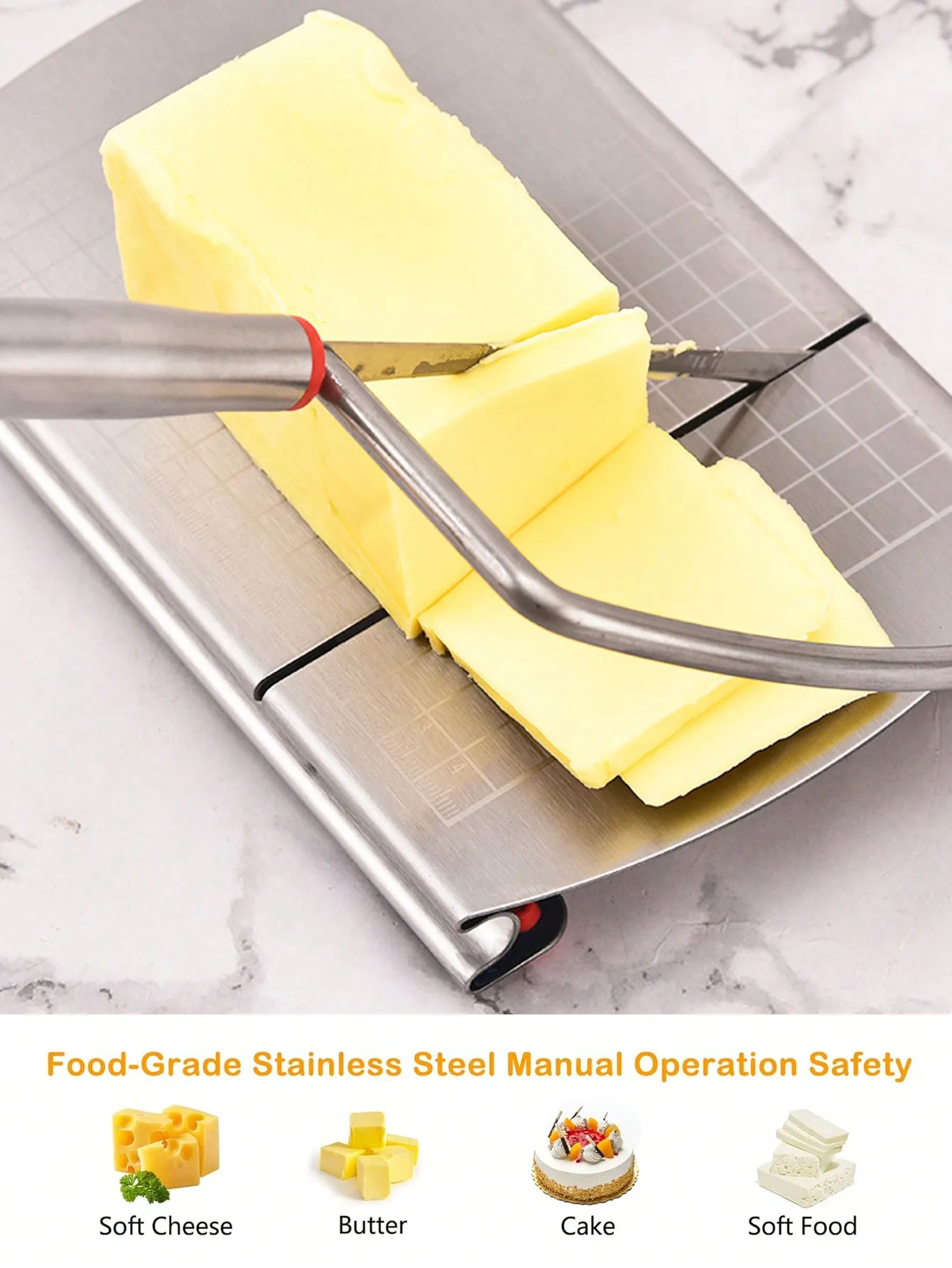 Cheese Slicer Leeseph Stainless Steel Cheese Slicer Cutter Multipurpose Food Cutter with Blade Cheese Board Accurate Size Scale
