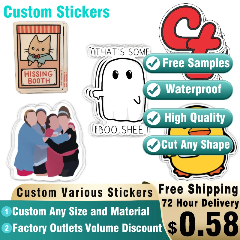 Custom Kawaii Stickers with Logo Waterproof PVC Vinyl Stickers Die Cut Self Adhesive Cartoon Label For DIY Laptop Phone Luggage