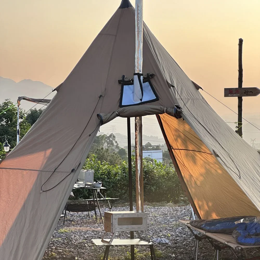 Stufa a legna per tenda, stufa portatile per tenda da campeggio con canna fumaria e strumenti per la pulizia, stufa a legna in acciaio al carbonio per tende da campeggio Grill Riscaldamento