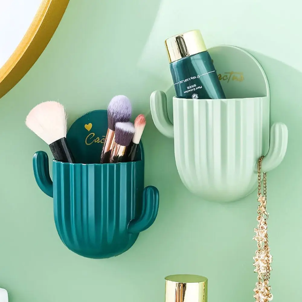 Plastic Wall Self-adhesive Cactus Storage Rack Bathroom Storage Holder Kitchen Bathroom Toothbrush Storage Wall Mount Holder