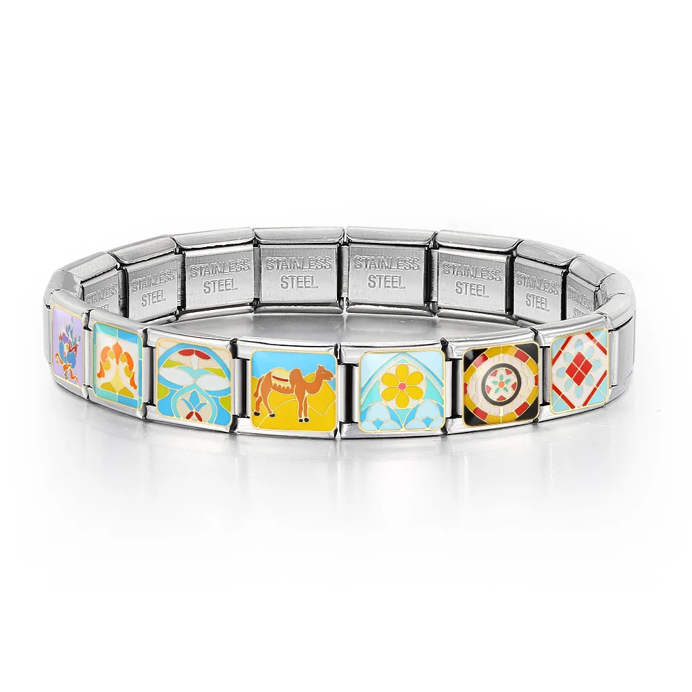 � Y2K italienischer elastischer Charm-Link, passend für 9 mm Edelstahl-Schmuck, bunte Perlen aus dem Nahen Osten, kulturelle Merkmale, DIY-Herstellung – Detail 1