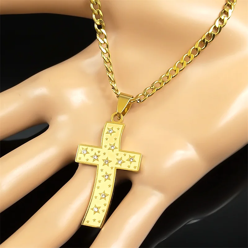 Unisex Star Crystal Cross Pendant Necklace Accessories jewellery 8d255f28538fbae46aeae7: 60cm NKxi GD|60cm NKxi SR