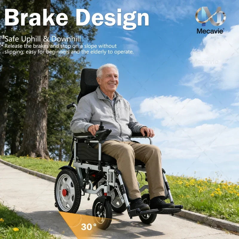 Nuova Sedia a Rotelle Elettrica Pieghevole con Sistema di Frenatura EABS, Regolazione a 160 Gradi, Adatta per Anziani e Disabili