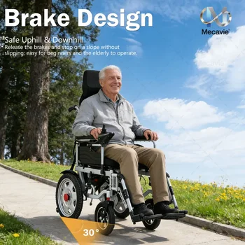 Nuova Sedia a Rotelle Elettrica Pieghevole con Sistema di Frenatura EABS, Regolazione a 160 Gradi, Adatta per Anziani e Disabili