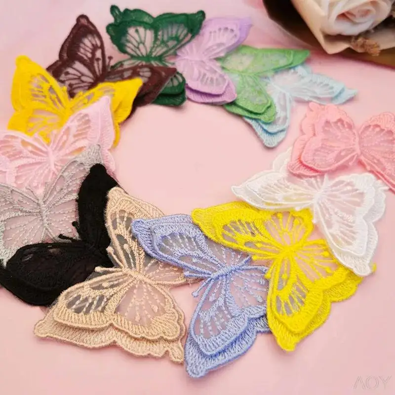 Shgo -50Pcs Gradiënt Kleur Organza Stof Vlinder Ap