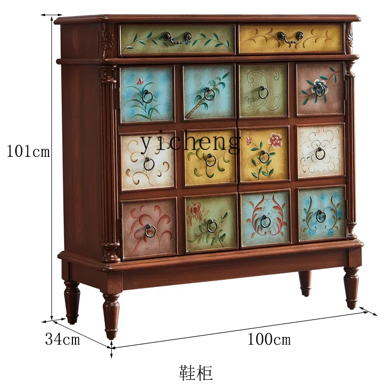 

YY American Shoe Cabinet Solid Wood Home Doorway Entrance Cabinet Living Room Storage Hallway Partition