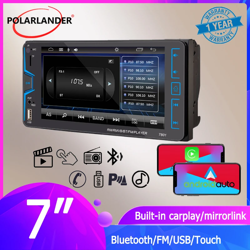 

Car Multimedia Player 2 DIN 7" Bluetooth Carplay Android Auto Capacitive Touch Screen Stereo Receiver Wince for Toyota Corolla