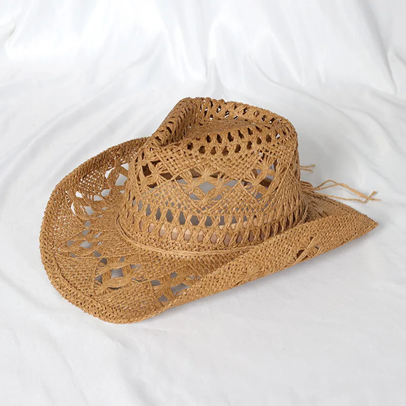Hot Sale 2024 New Spring and Summer Hand-knitted Outdoor Travel Beach Unisex Western Cowboy Straw Hat_voghion.com