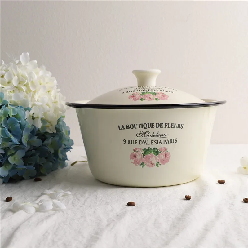 Creative Rose Enamel Soup Bowl Fruit Salad Plate Egg Pot Thickened Baking Mixing Cooking Bowl Creative Decoration Tableware baking mixing bowl,enamel tableware