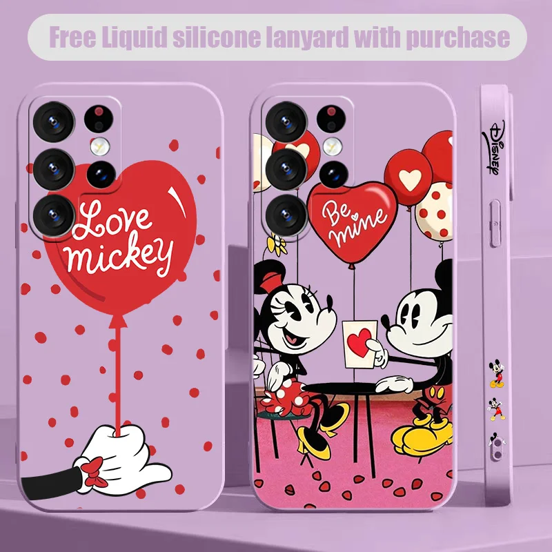 

Mickey and Minnie Disney For Samsung S10 S20 S21 S22 S23 S24 S10e Plus Lite Ultra FE Liquid Left Rope Phone Case Shell Cover
