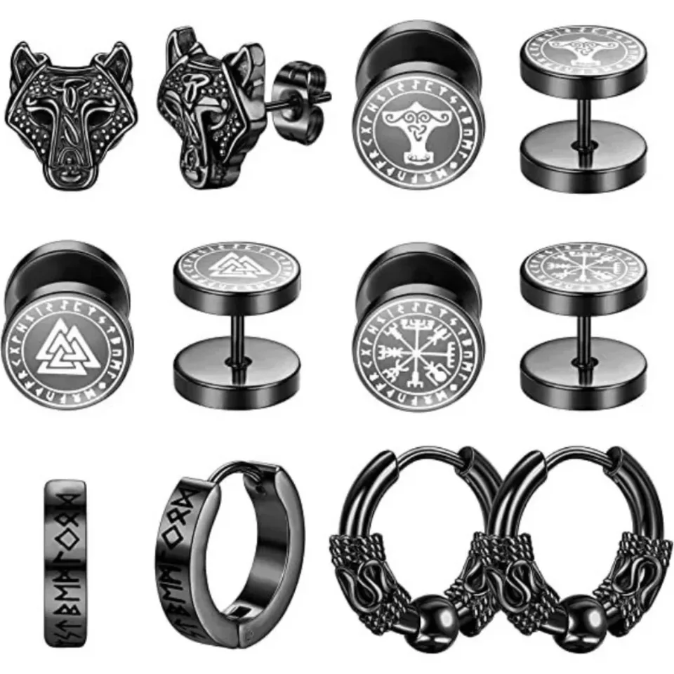 6 paia set 18G orecchini rotondi con runa vichinga per donna uomo acciaio inossidabile 316L cartilagine trago elica gioielli penetranti  36