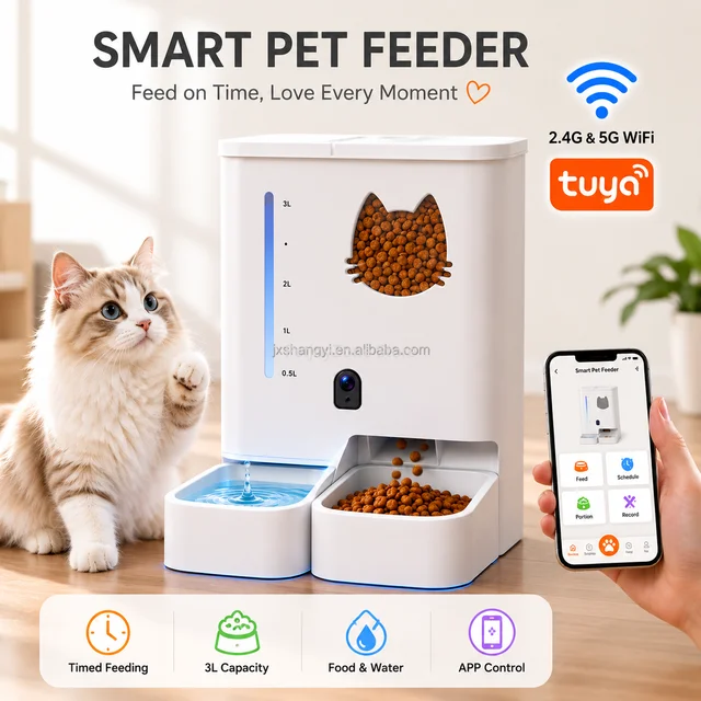 2026 5L Electronic Automatic Dog Cat Food Dispenser Smart Pet Feeder With HD Camera Quantitative Microchip Timer 1