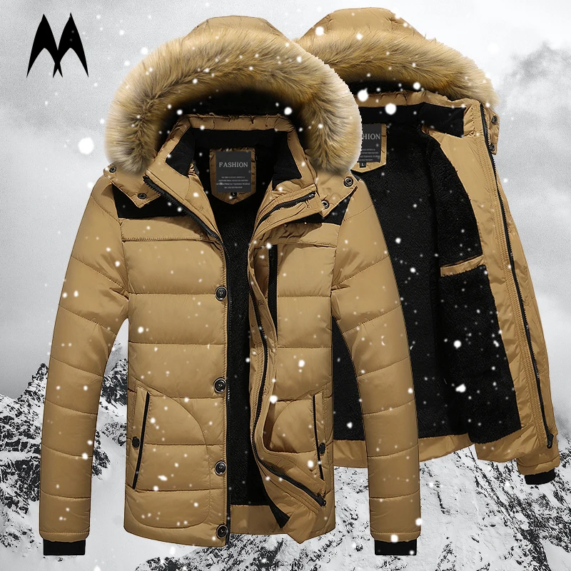 2023 Men Winter Jacket Coats Fur Collar Hooded Parka Down Jackets Outerwear  Thick Mens Warm Overcoat Wool Liner Coat Plus Size