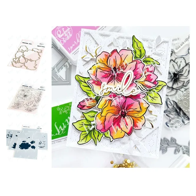 Hot Sale New Floral Magnolia Metal Cutting Dies Clear Stamps DIY Scrapbooking Collage Album Happy Plan Gift Decoration Stencils