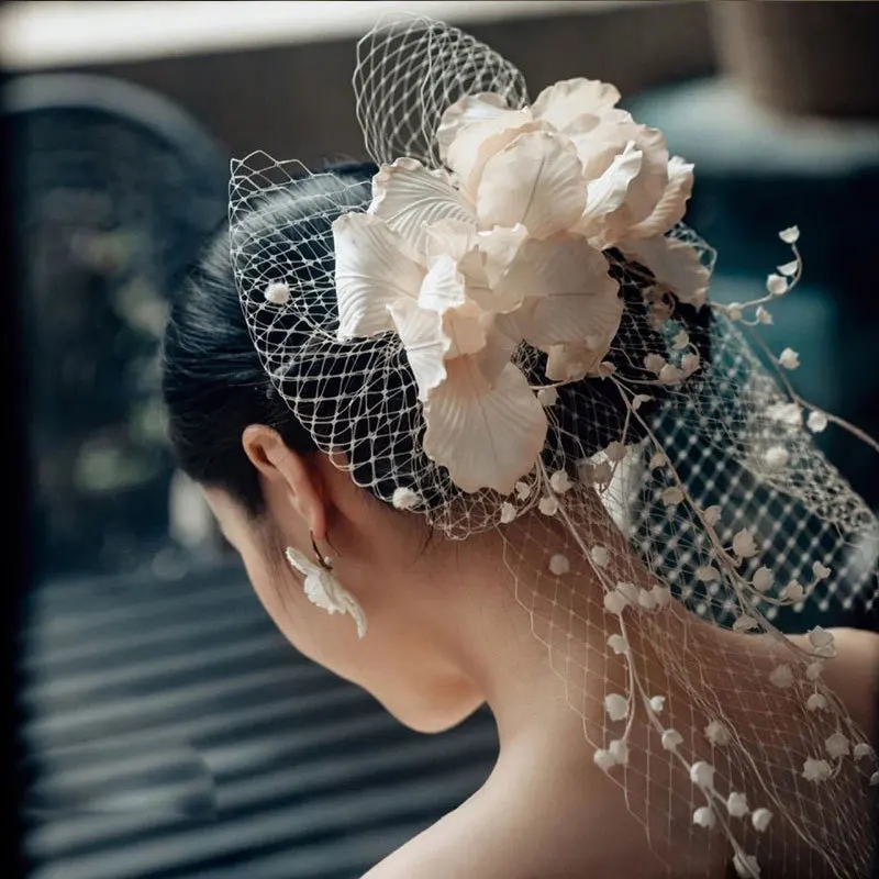 

Luxury Petal Bridal Hairpin Hairflower Veil Wedding Headpiece