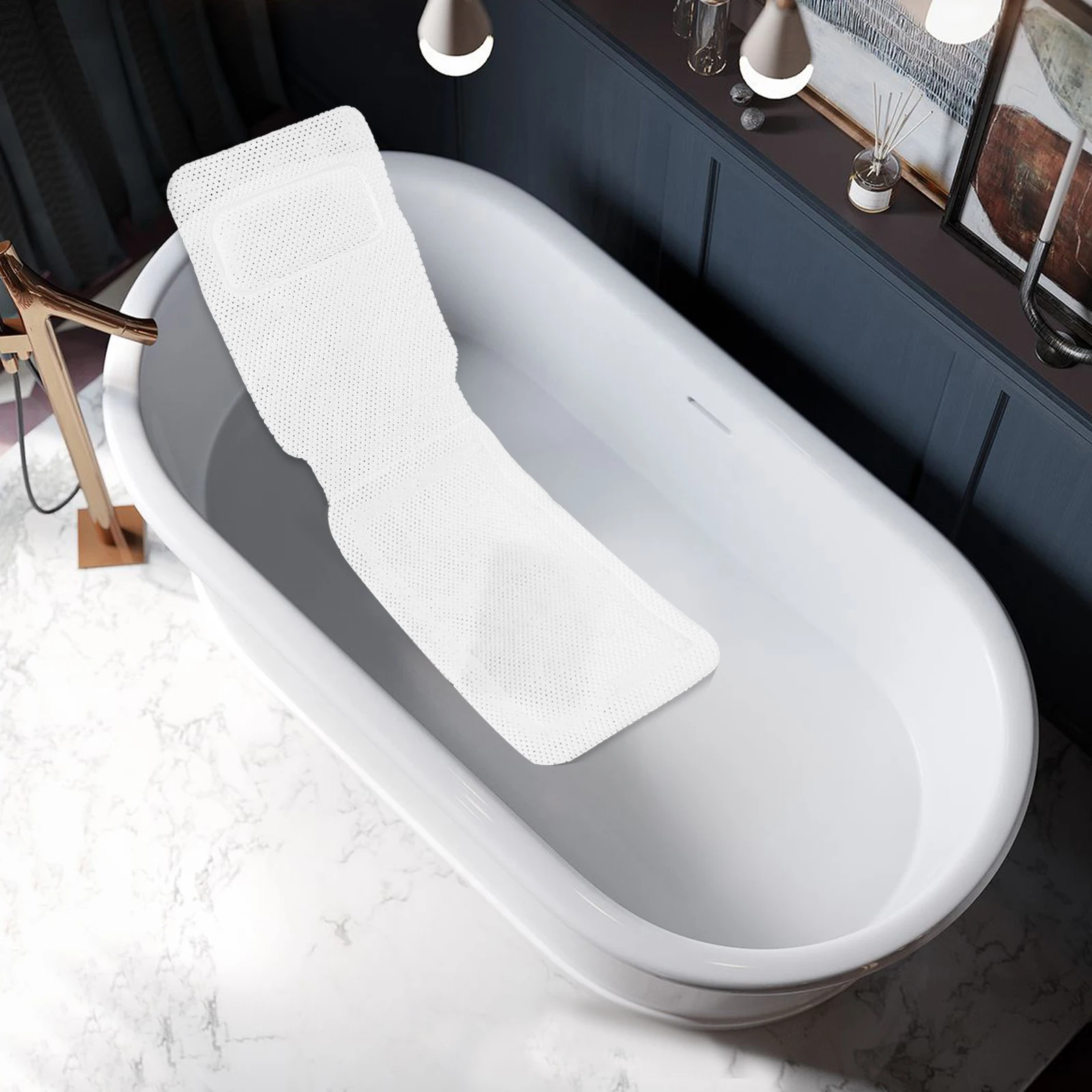Badewannenmatte, leichte und tragbare Badewannenmatte mit Kissen, PVC-schaumendes Badewannenkissen, atmungsaktives Mesh-Design, 125 x 36 cm – Detail 1