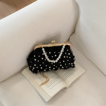 Borsa da Sera in Pizzo per Donne, Borsetta Floreale con Chiusura a Bacio e Catena, Borsa per Damigelle per Matrimoni, Balli e Tea Party