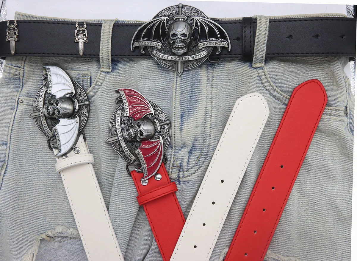Neue Designer Schädel Flügel Gürtel für Mann American Retro Jeans Rock Zubehör Saint Sword Punk Niet Mode Y2k Gürtel – Detail 14