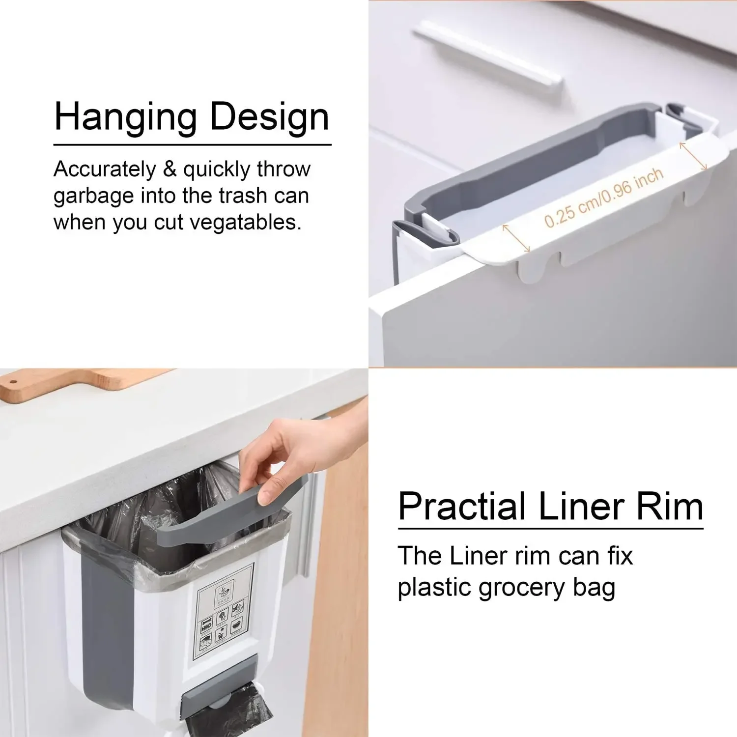 Trash Can 7L/10L Collapsible Wall Mounted Slim With Bag Container Plastic Hanging For Kitchen Bathroom