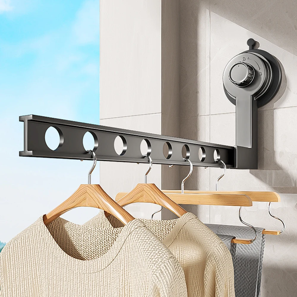 Suction Cup Clothes Drying Rack Hook Storage Clothes Hangers Wall Mounted Folding Clotheslines Indoor Outdoor Bathroom Supplies 2