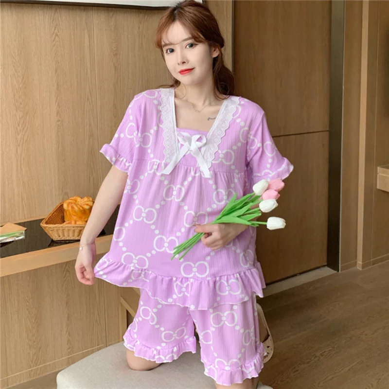 여성용 여름 반팔 잠옷, 얇은 섹션 레이스, 레저, 가정 의류, 외부 착용 가능, 신제품