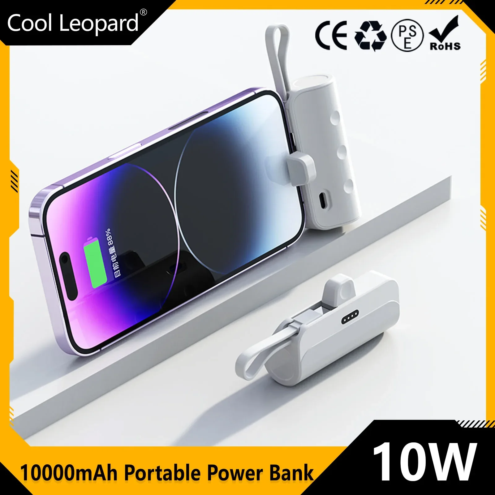 

10000mAh Mini Power Bank 2 In1 Built in Cable PowerBank Plug Play External Battery Portable Charger For IPhone Samsung Xiaomi