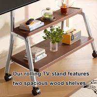 Mobile TV Stand Rolling TV Cart with Wheels for Most 32-90 Inch TV Stand with Double Wooden Shelf Height Adjustable Heavy-Duty 3