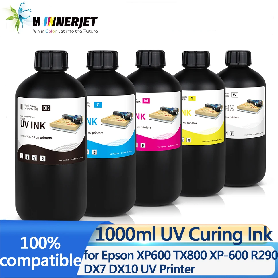 Inkjet Printer Ink LED UV Ink 1000ml For Epson 1390 R1800 R1900 TX800 4800 7880 9880 DX5 DX7 Flatbed Printer