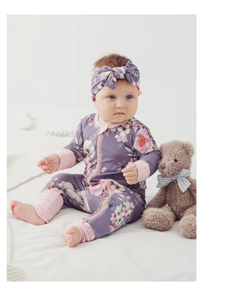 2024 Newborn Jumpsuit Long Sleeve Flower Print Baby Boys Girls