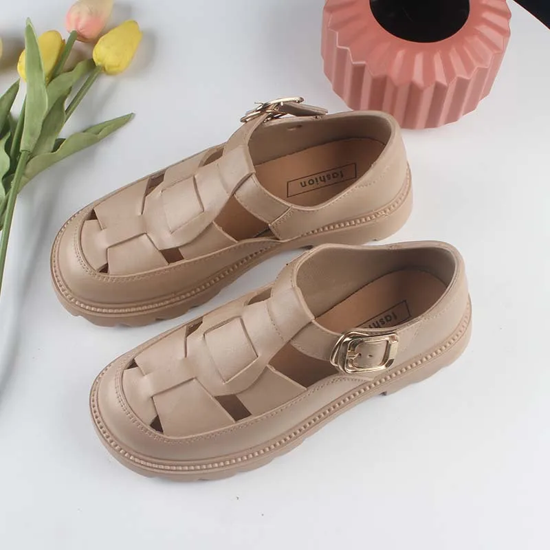 Summer Women's Platform Sandals Hollow Out Solid Color Casual Fashion Comfortable Lightweight Outdoor Walking Non-Slip Shoes