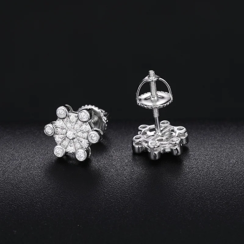 

Bling Hip Hop Jewelry High Quality 925 Sterling Silver VVS Moissanite Diamond Screw Back Stud Earrings For Men Women