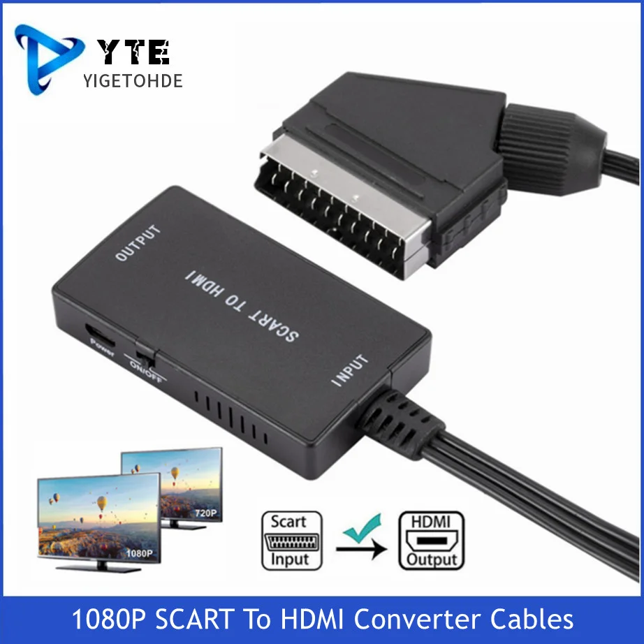 

YIGETOHDE SCART To HDMI Converter Cables Salida HDMI HD 720P / 1080P Interruptor Adaptador Convertidor DE Audio Vídeo Para HDTV