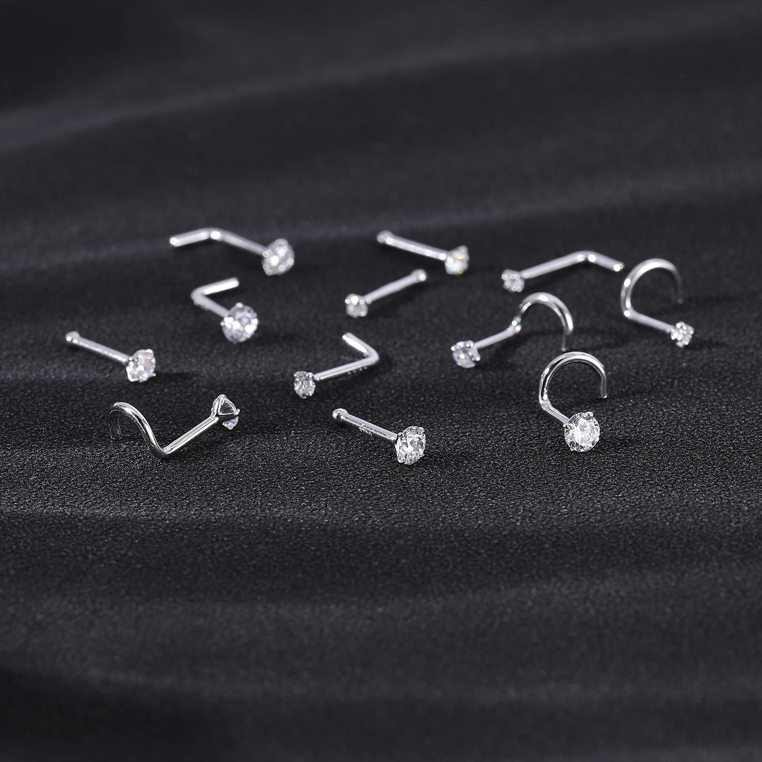 ZS 18/20G 925 은색 콧 구멍 피어싱 골드 도금 코 스터드 반짝 이는 지르콘 Septum 코 링 여성용 Real Sterling Nose Stud