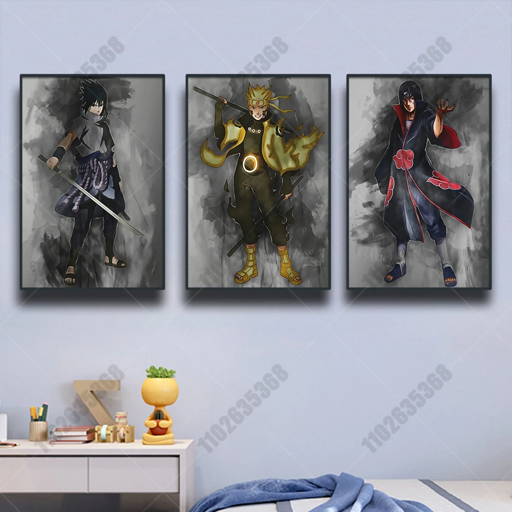 Clássico japonês Anime Naruto Cartaz, Pintura de lona, Uchiha Kakashi  Gaara, Decoração para casa, Wall Art