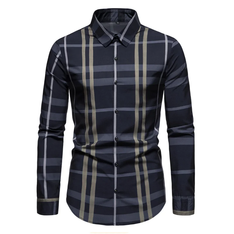 2023 New Men's Shirt Stripe Plaid Loose Business Casual High
