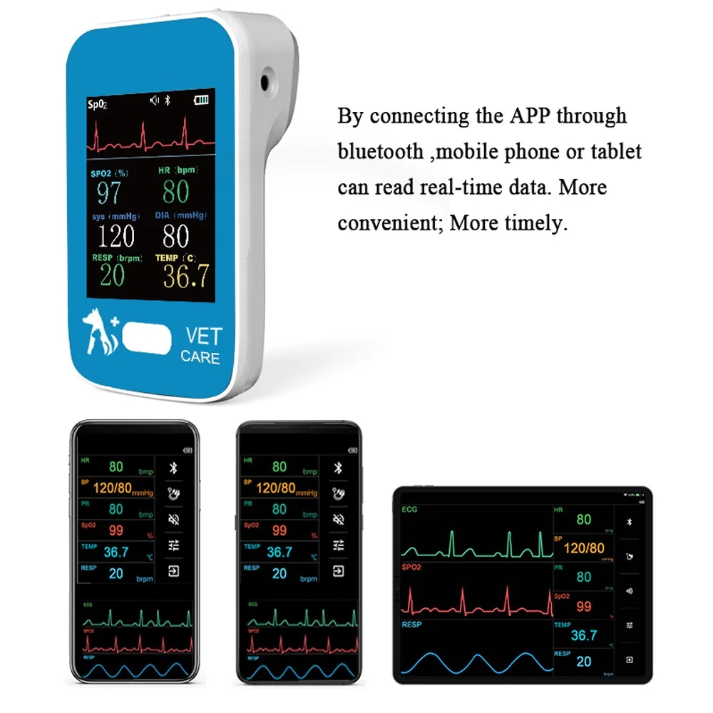 AM6200 Veterinary Handheld Vital Signs Monitor Animal Bluetooth APP Patient Monitor SpO2/HR/Temp/ECG/RR/NIBP Medical Equipment