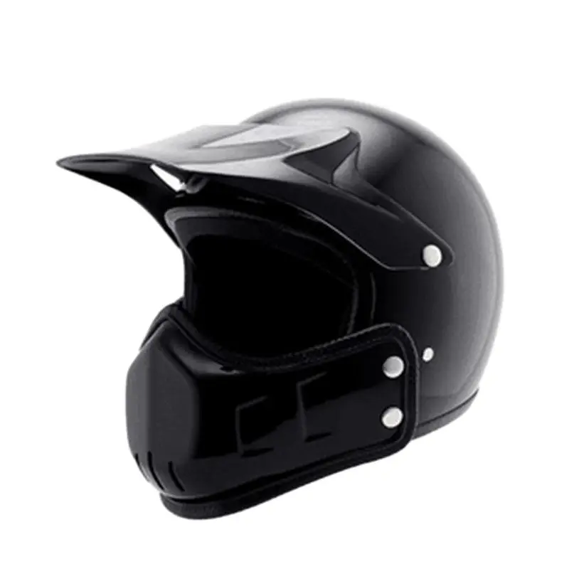 Casco Moto Punto Nero Lucido Retro Cafe Racer Vespa Vintage Motocross Open Kask Full Face Casco Modular Ce