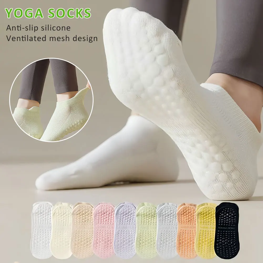 Mesh Breathable Yoga Socks Women Cotton Low Cut Short Gym Fitness Dance Sports Socks Professional Non-slip Floor Pilates Socks