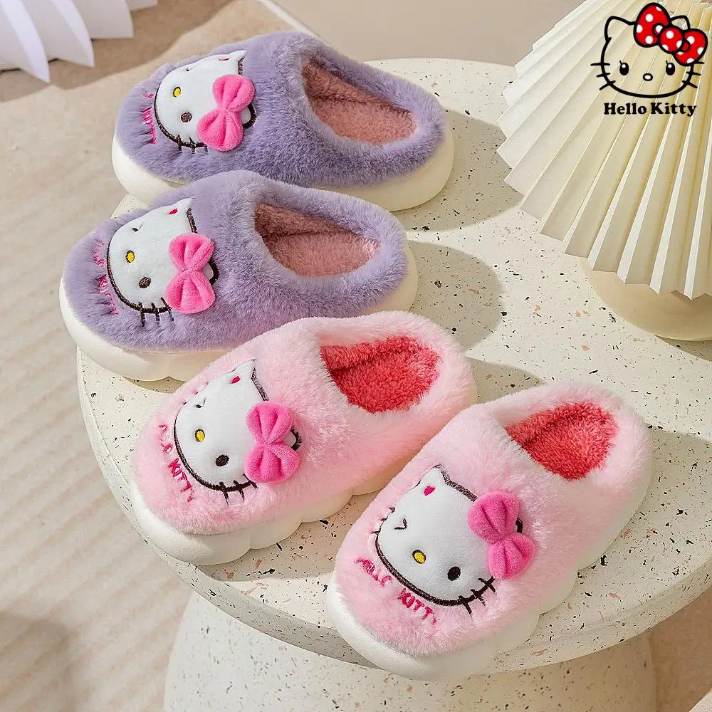 

Sanrio Hello Kitty Cotton Slippers for Women Y2K Kawaii Anime Winter Warm Fuzzy Home Shoes Cartoon Slippers Girl Birthday Gift
