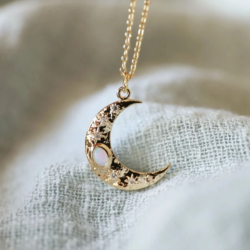 Moon Necklace Gold Necklace Accessorize ANENJERY Golden Moon