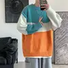 Men's Loose Knitted Sweater Thiened Autumn Winter Faion Brand Stripe Color Blo Base Layer irt round Ne Long Sve