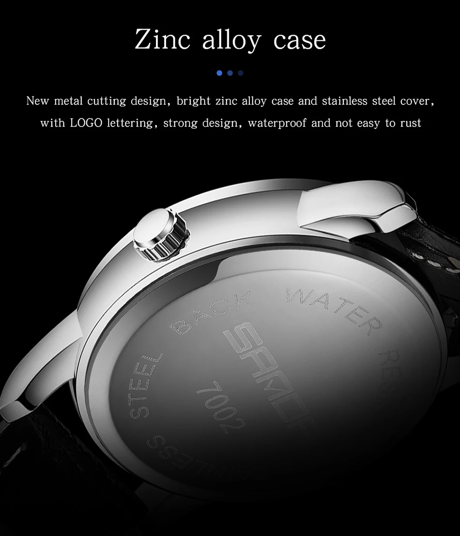 Sanda Men's Watches Quartz Men Watch Luxury Starry Sky Dial Fashion Luminous Waterproof Watches Genuine Leather Strap For Men 7002