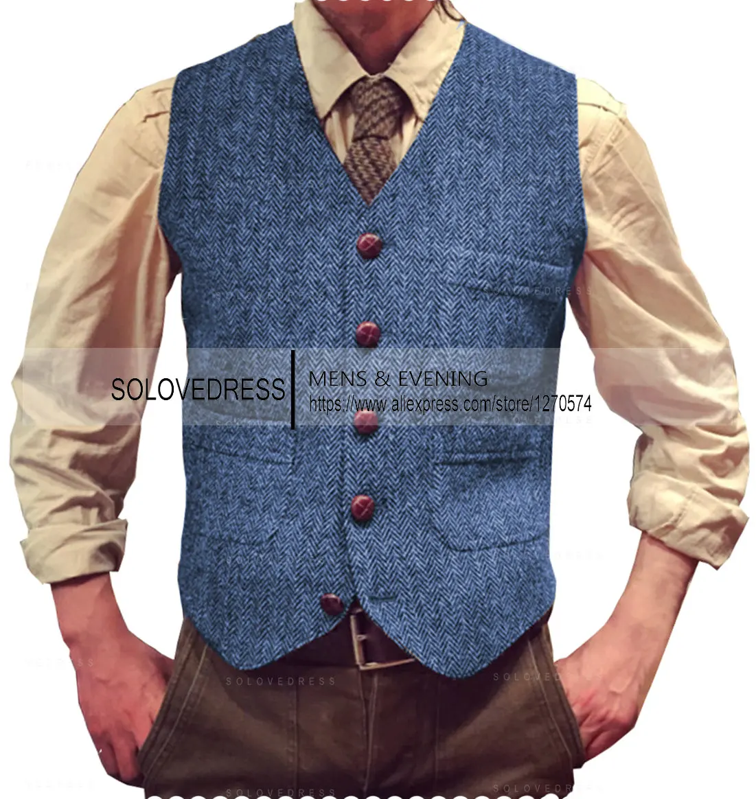 Men's Suit Vests Herringbone Tweed Tweed V Neck Formal Business Vest Waistcoat Groosman For Wedding For Jacket 4