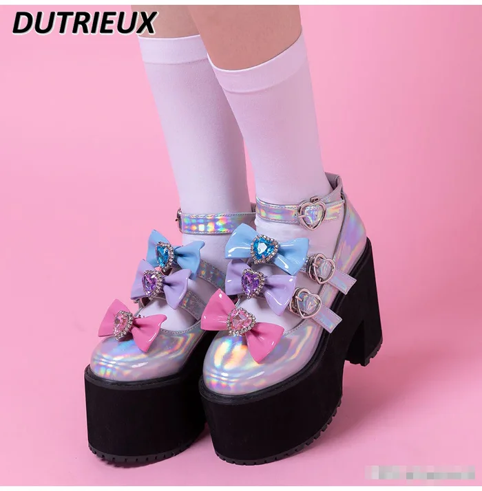 Japonský lolita boty ženy roztomilá kawaii sladké luk hustý dno platforma maria Jana boty dámská pumps 2024 léto nový vysoký podpatky
