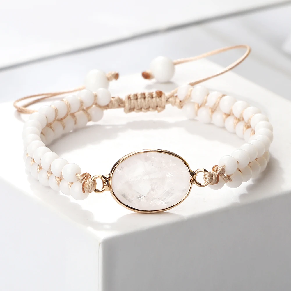 Bracciale Regolabile Con Perline In Pietra Naturale 4 Mm - Fatto A Mano, Portafortuna, Regalo Per Donna
