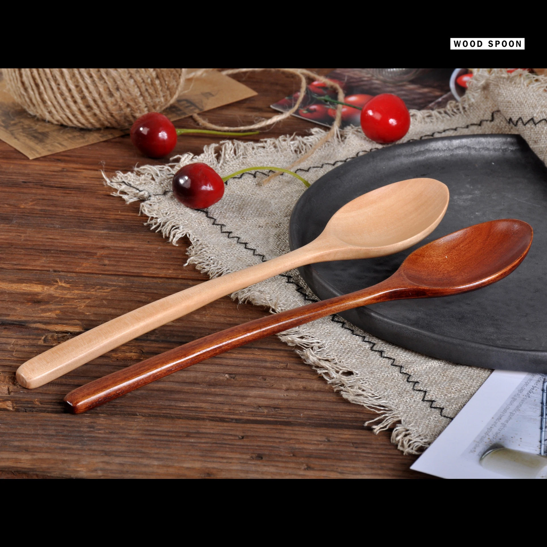 2pcs/set Long Wooden Spoon Tableware Soup Spoon Stirring Anti-Scald Tea Coffee Mixing Cooking Utensil Tools Reusable