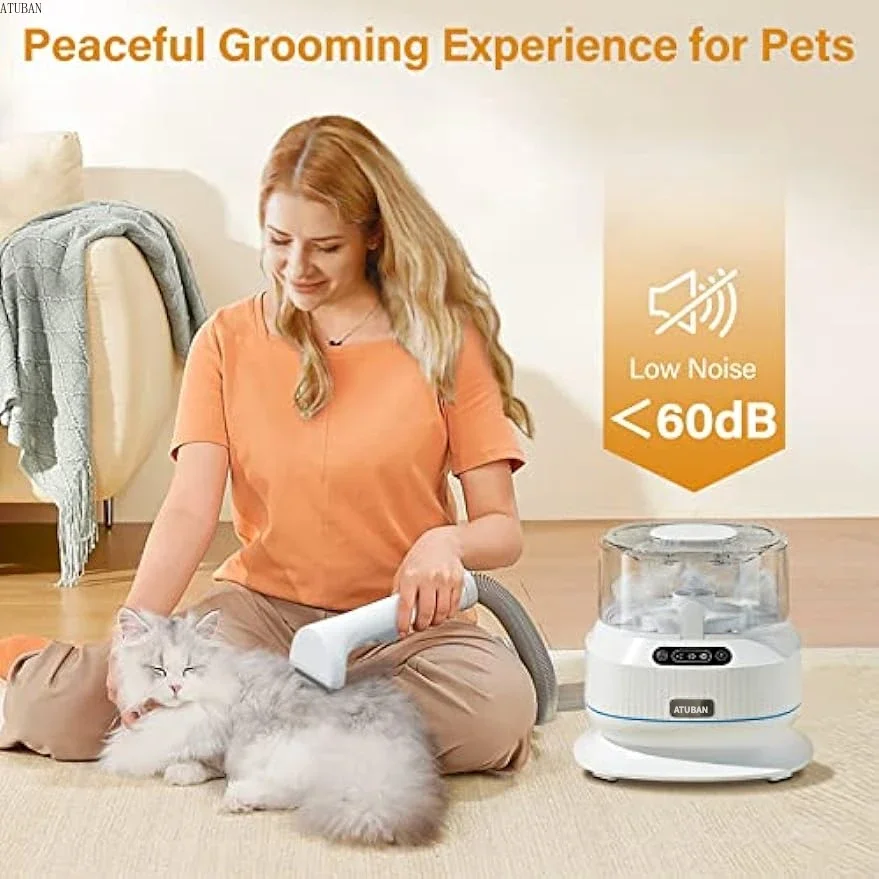 Atuban Dog Grooming Vacuum Kit, Pet Hair Clippers, Sucção a Vácuo 99,9%, Ultra Silencioso para Cães e Gatos, Limpeza Doméstica, 5 em 1